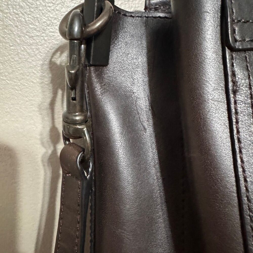 Frye Charlie Leather Tote Bag in dark brown with a structured top handle - Picture 5 of 9